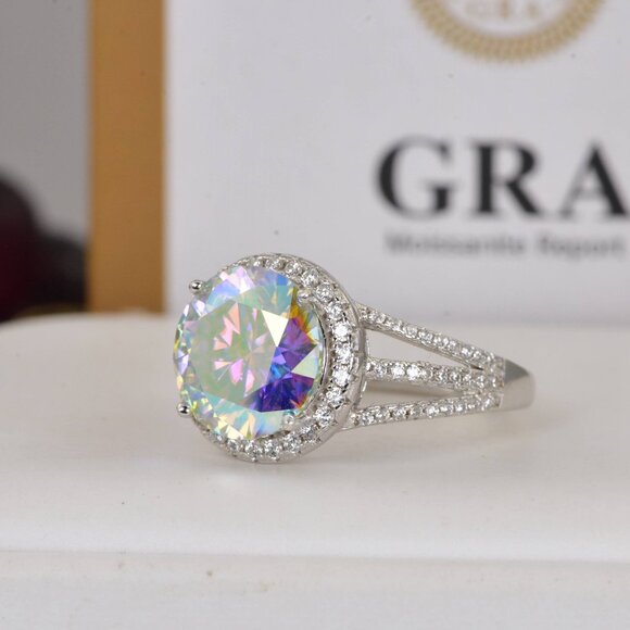 Certified Moissanite Diamond 5 CT Moonstone Engagement Ring - Picture 3 of 7